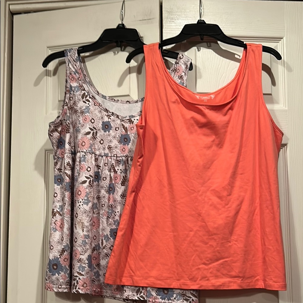 2 -XL - Cato Women's Tank Tops, Peach & Floral in cream, Brown, blue and pink